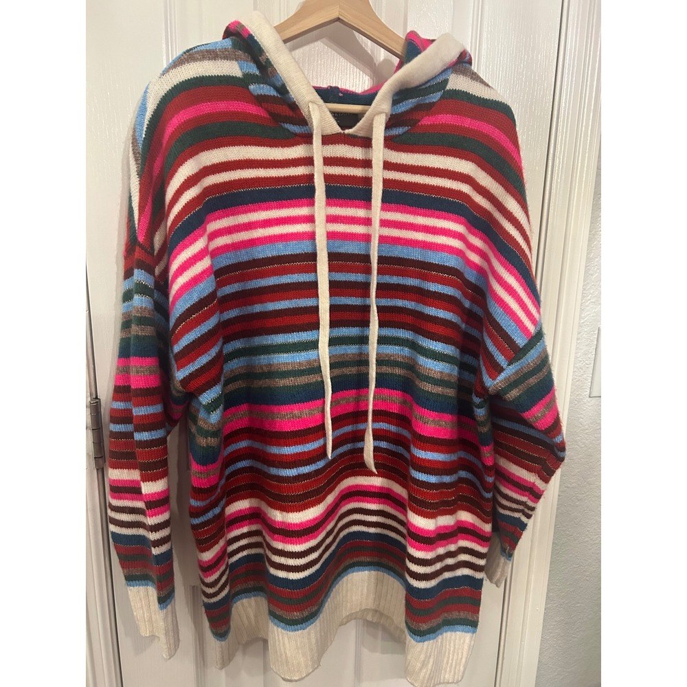 Lane Bryant Striped Knit Hoodie‎ Sweater Multicolor Metallic Accent Size 22/24